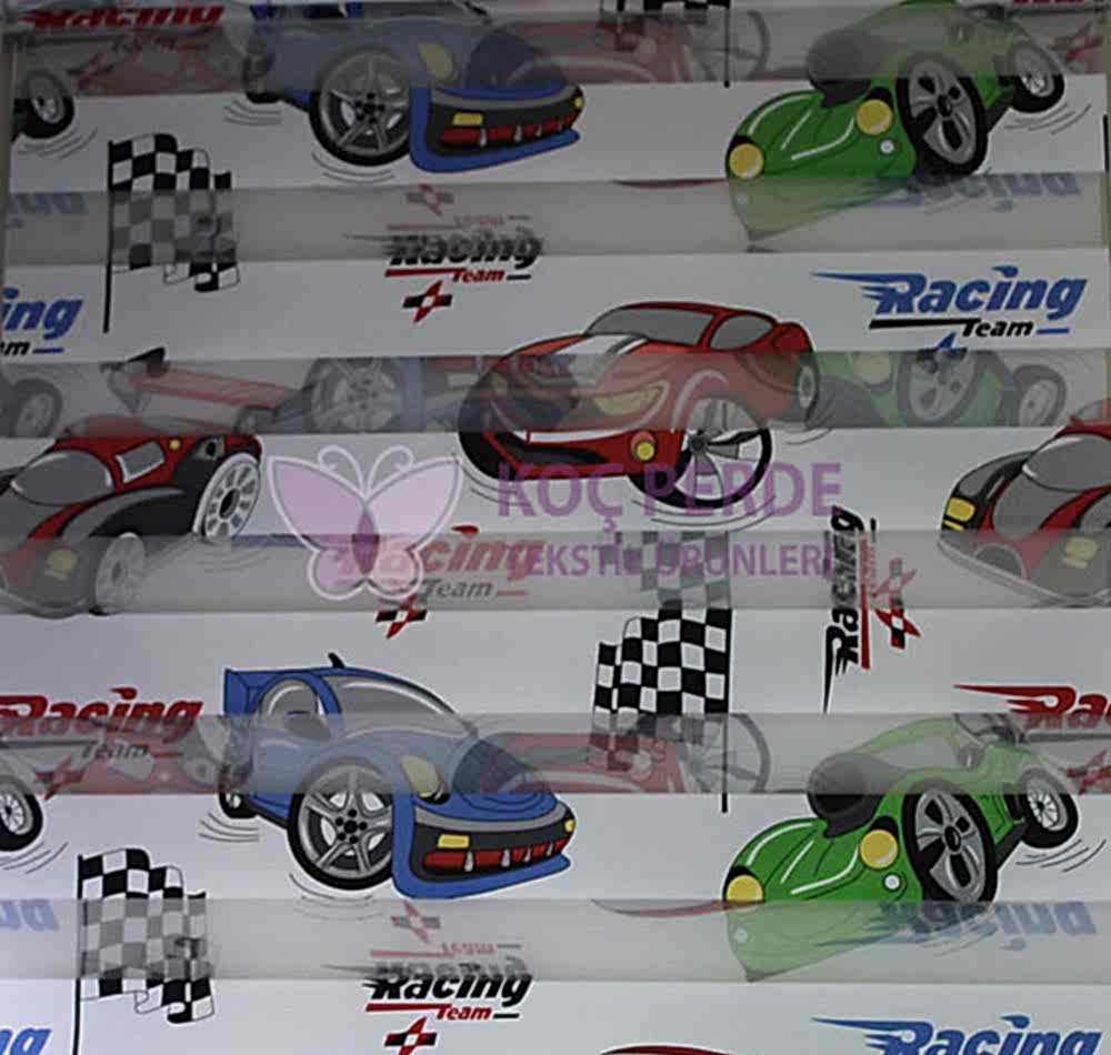 Araba Temalı Çocuk Desenli Zebra Perde