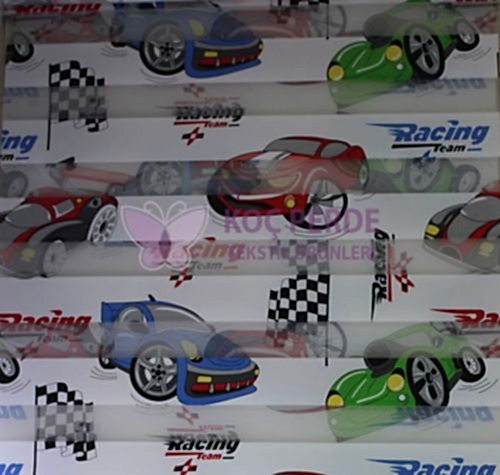 Araba Temalı Çocuk Desenli Zebra Perde