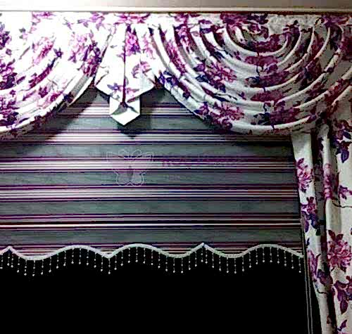 Zebra Perde Mor Çiçekli