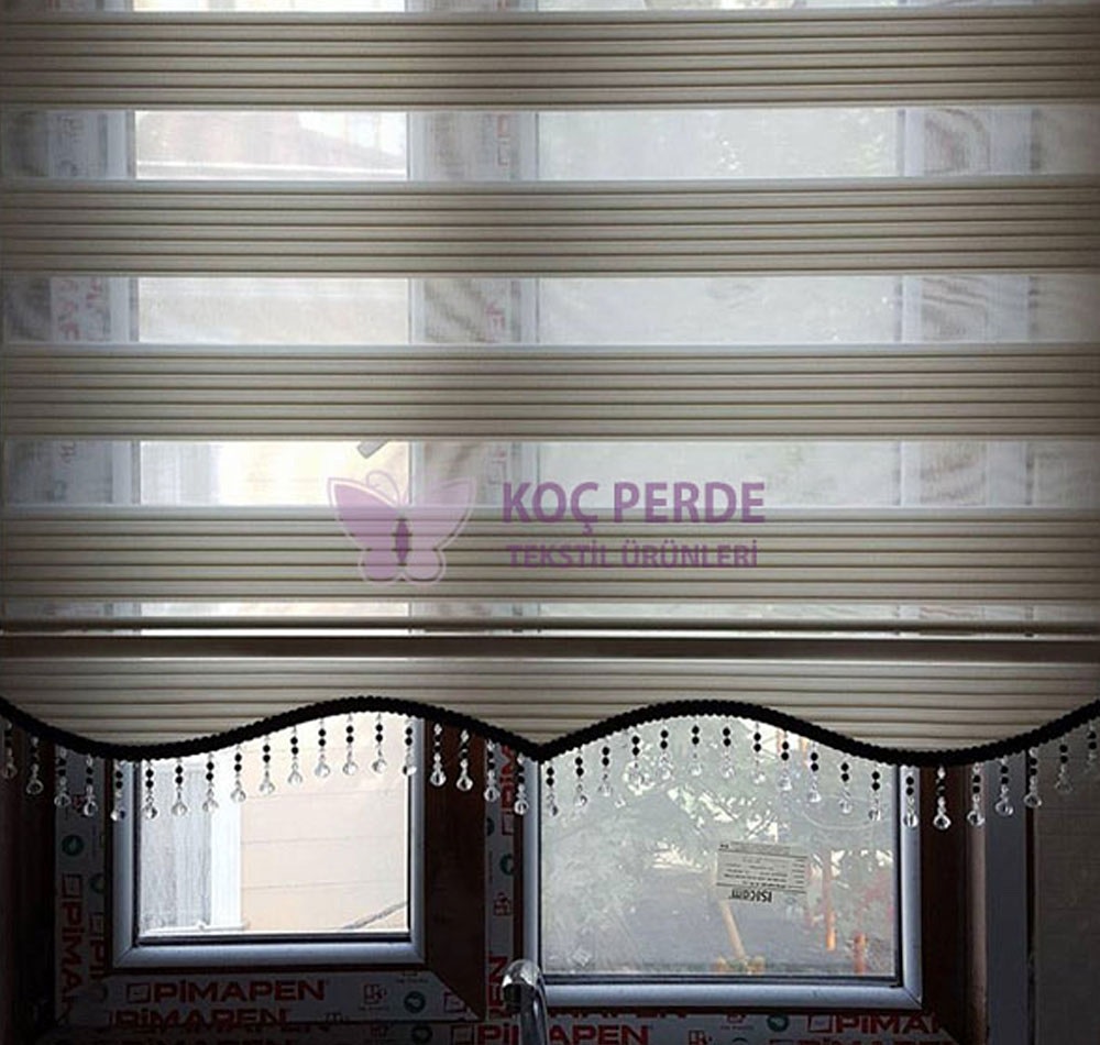 Pliseli Boncuklu Zebra Perde