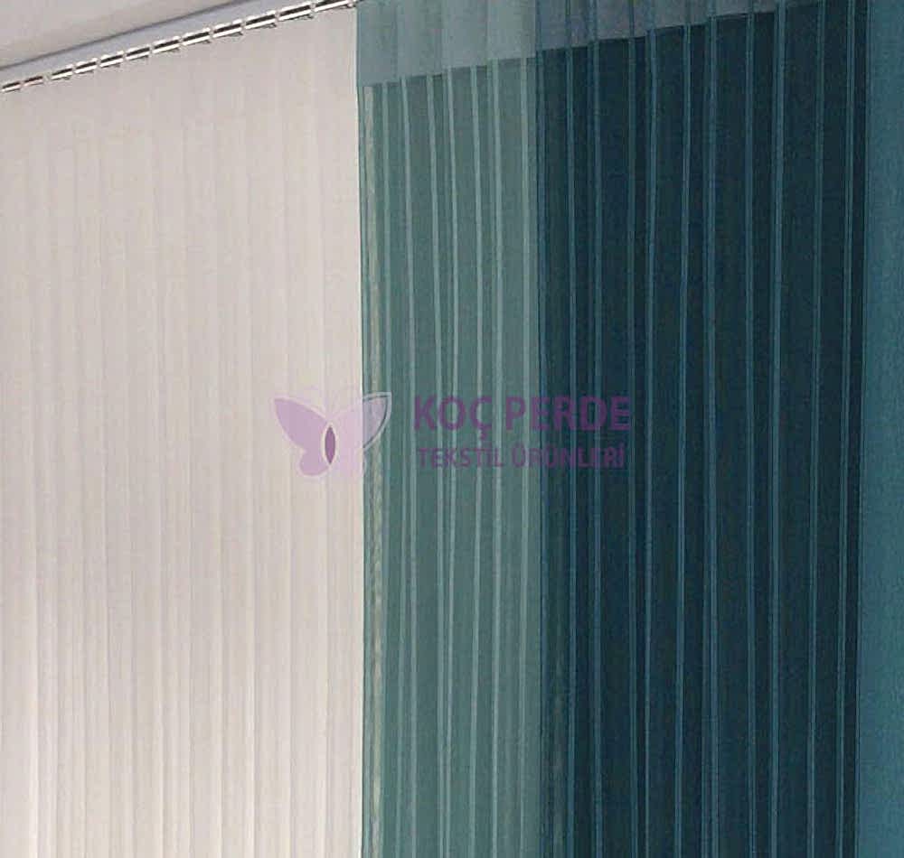 Yeni Dikey Tül Perde Beyaz Petrol Mavisi Parlement