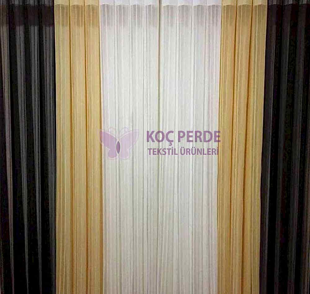 Yeni Dikey Tül Perde Sarı Siyah Ekru