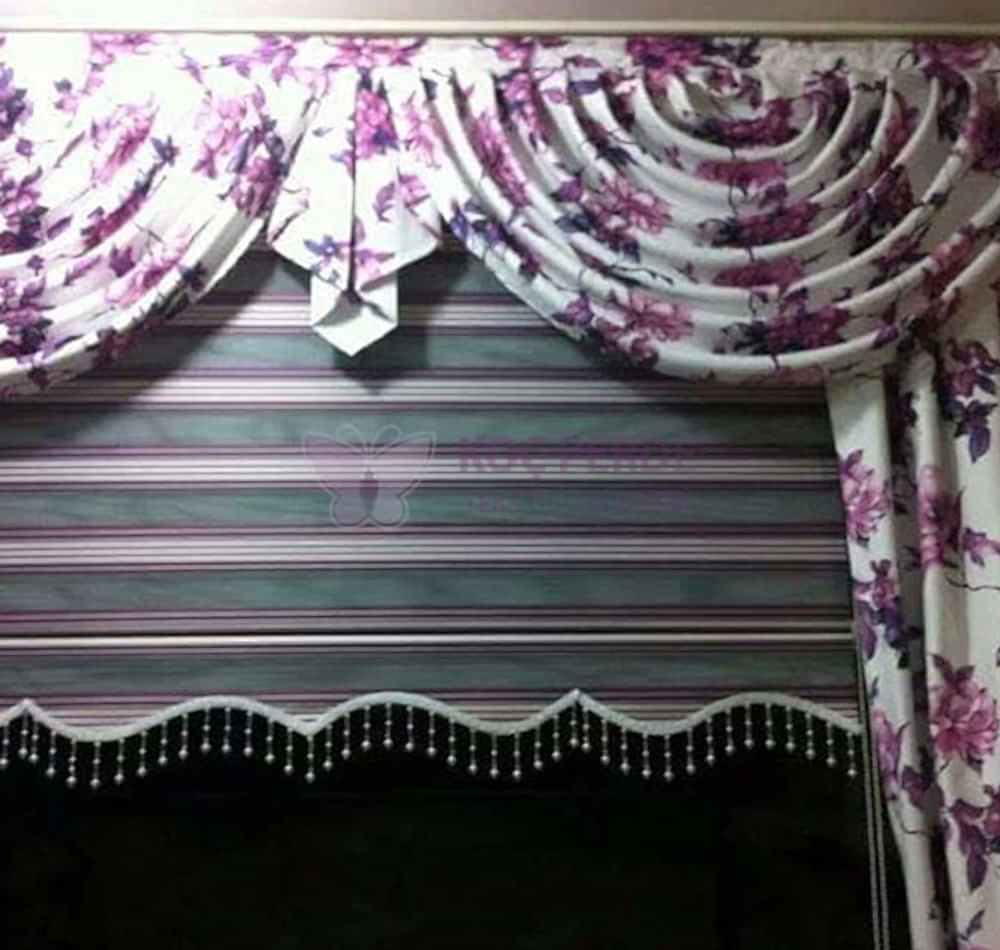 Zebra Perde Mor Çiçekli